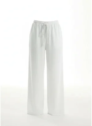 Pantalon léger ample femme taille haute élastique - Vue 1 - Pantalon léger