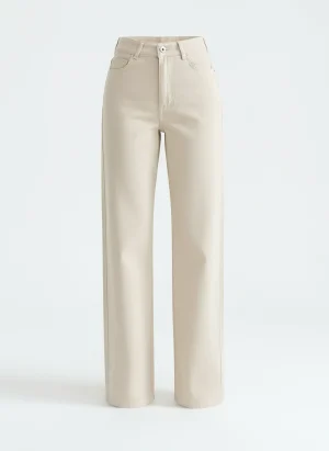 Pantalon léger coton denim droit taille élastique femme - Vue 1 - Pantalon léger