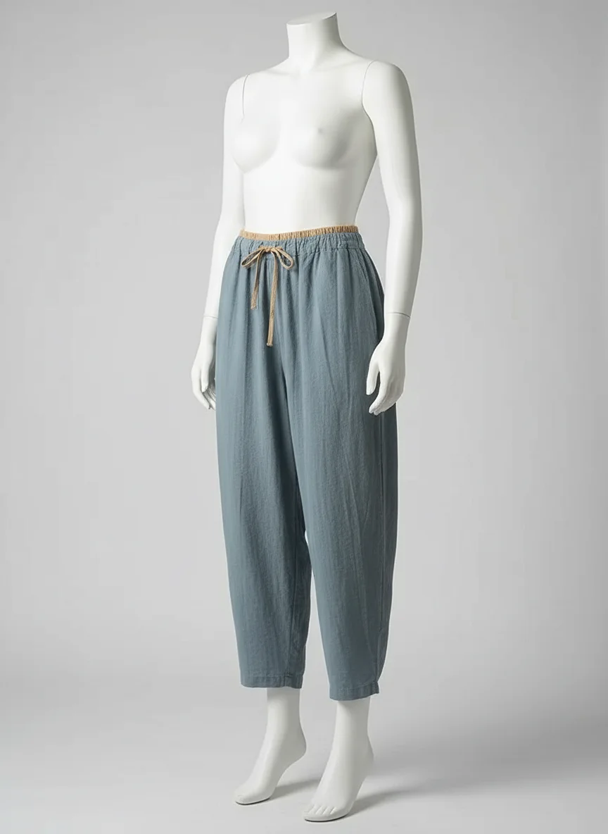 Pantalon léger coton lin ample minimaliste femme - Vue 2 - Pantalon léger