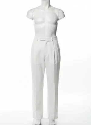 Pantalon léger coton lin homme droit plissé vintage - Vue 1 - Pantalon léger