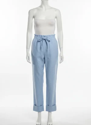 Pantalon léger coton lin taille haute femme coupe crayon - Vue 1 - Pantalon léger