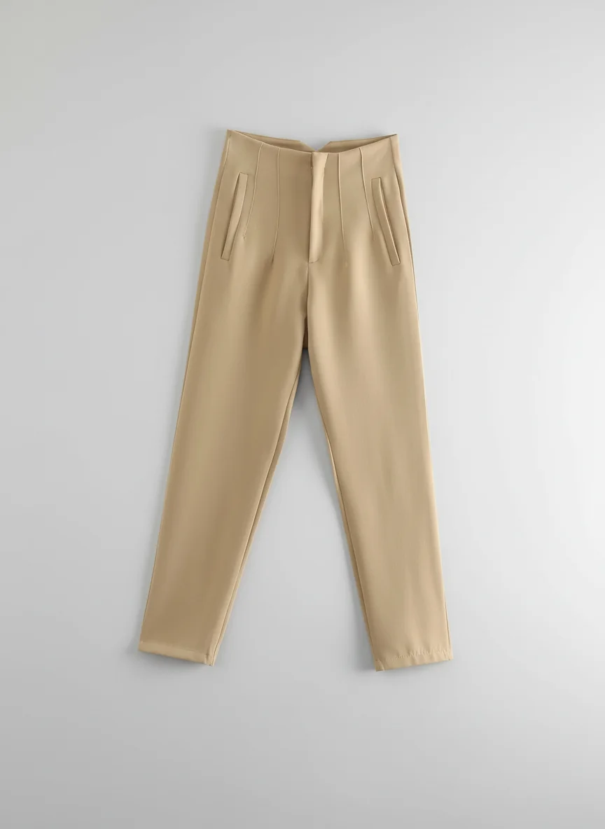 Pantalon léger femme taille haute bureau vintage chic - Vue 9 - Pantalon léger