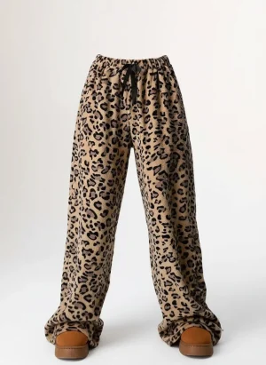 Pantalon léger imprimé léopard ample femme décontracté - Vue 1 - Pantalon léger