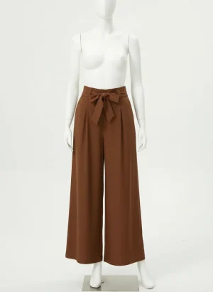 Pantalon léger large ceinture nouée femme chic - Vue 1 - Pantalon léger