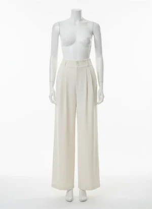 Pantalon léger large taille haute boutons minimaliste femme - Vue 1 - Pantalon léger