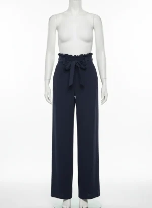 Pantalon léger long taille haute nœud papillon été - Vue 1 - Pantalon léger