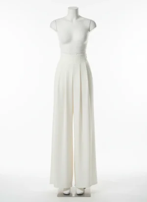 Pantalon léger mousseline taille haute style tailleur femme - Vue 1 - Pantalon léger