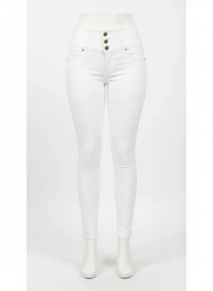 Pantalon léger skinny taille haute boutonné quotidien femme - Vue 1 - Pantalon léger